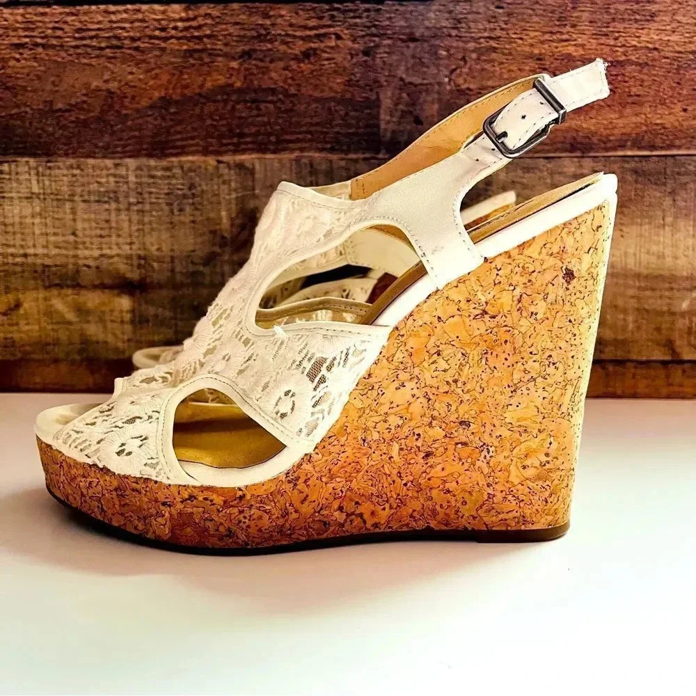 Lucky Brand Ranette Lace Cork Wedged Sandals